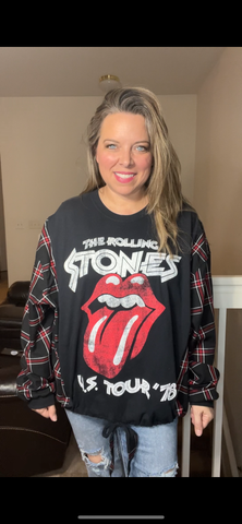 Upcycled Rolling Stones – women’s 1X/2X – T-shirt with thin flannel sleeves￼