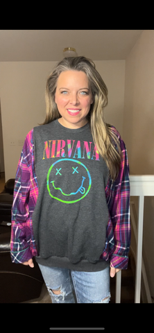 Upcycled Nirvana – women’s 1X – T-shirt with thin flannel sleeves￼