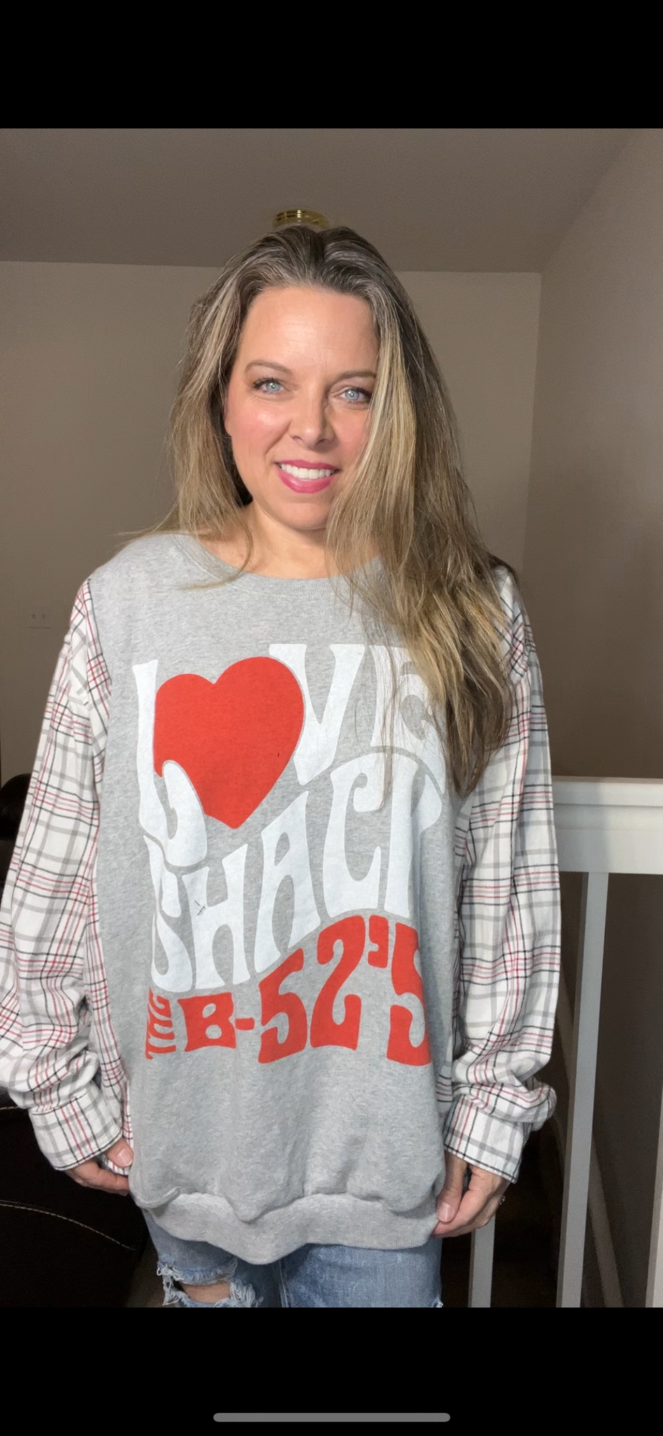 Upcycled B52 - Women’s 3X – midweight sweatshirt with flannel sleeves