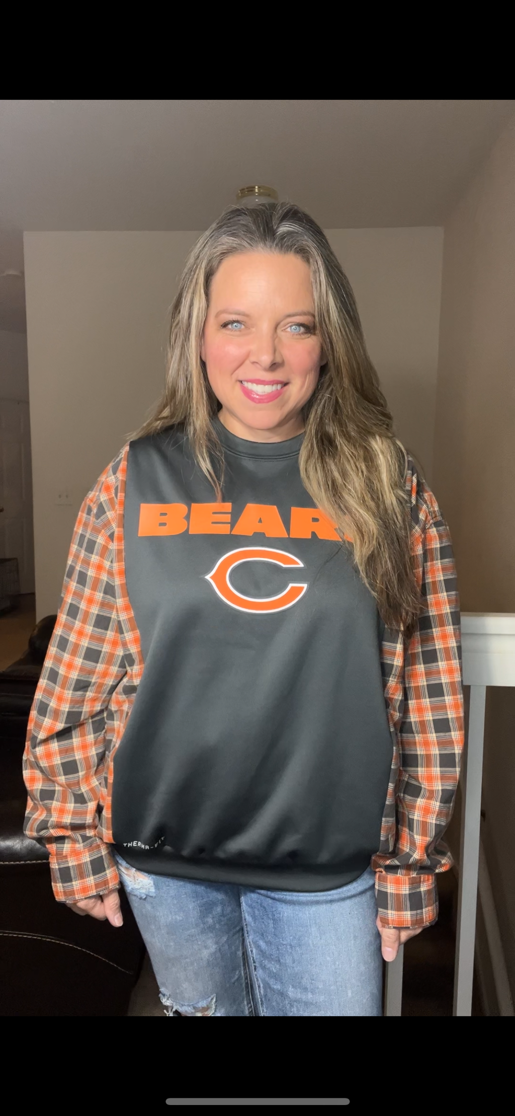 Upcycled Chicago Bears – women’s medium – dry fit sweatshirt with cotton dress sleeves