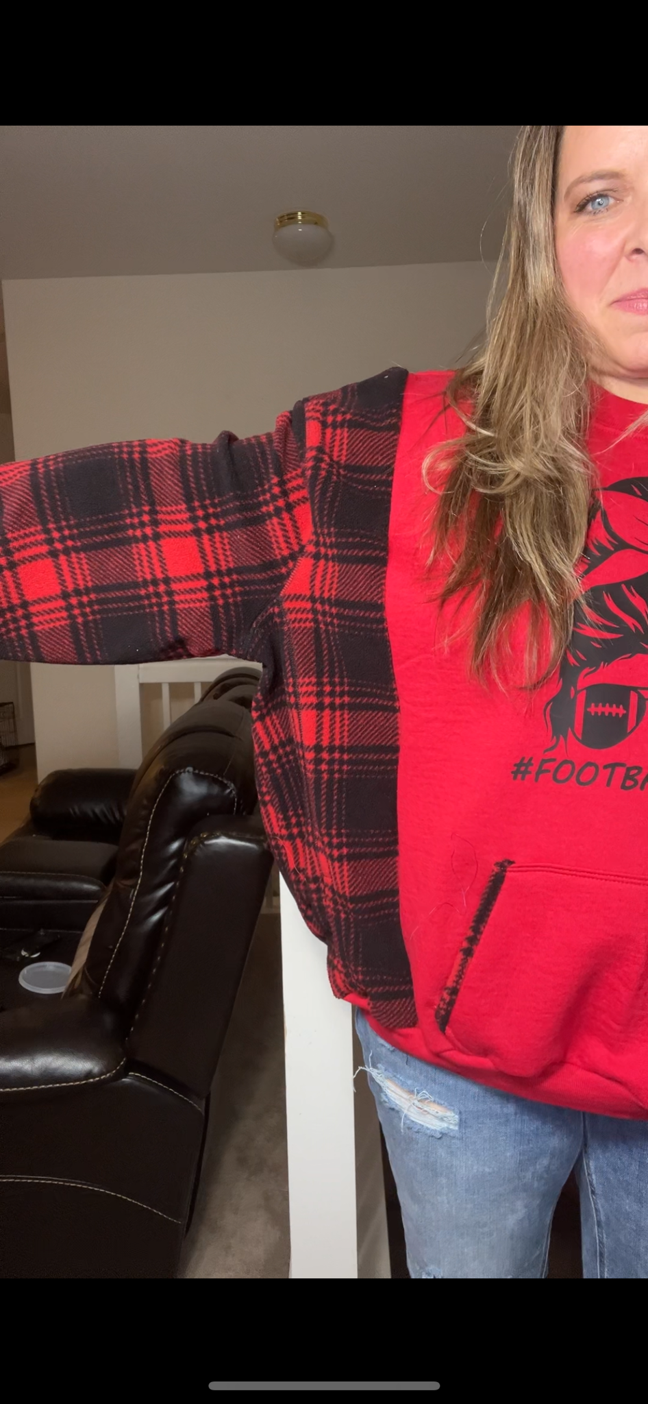 Upcycled #Footballmom – women’s 1X – midweight sweatshirt with fleece sleeves