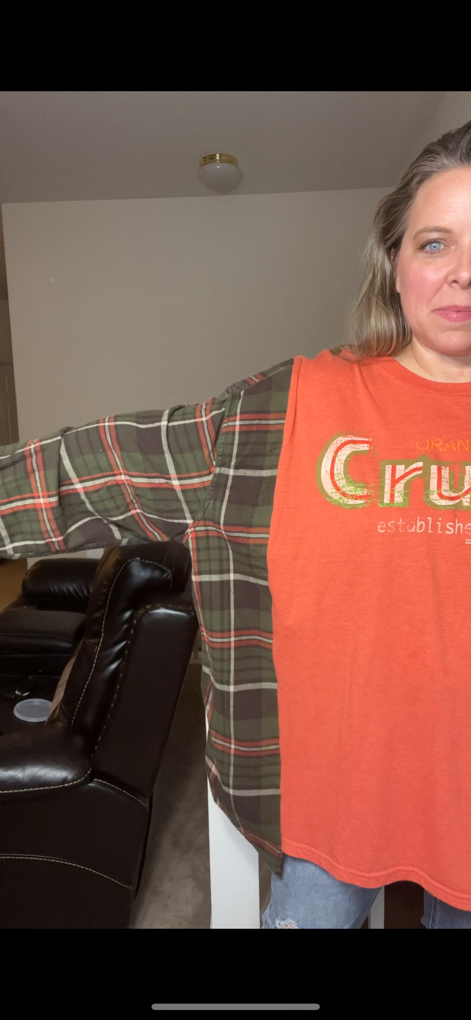 Upcycled Crush – women’s 4X – thin T-shirt with flannel sleeves