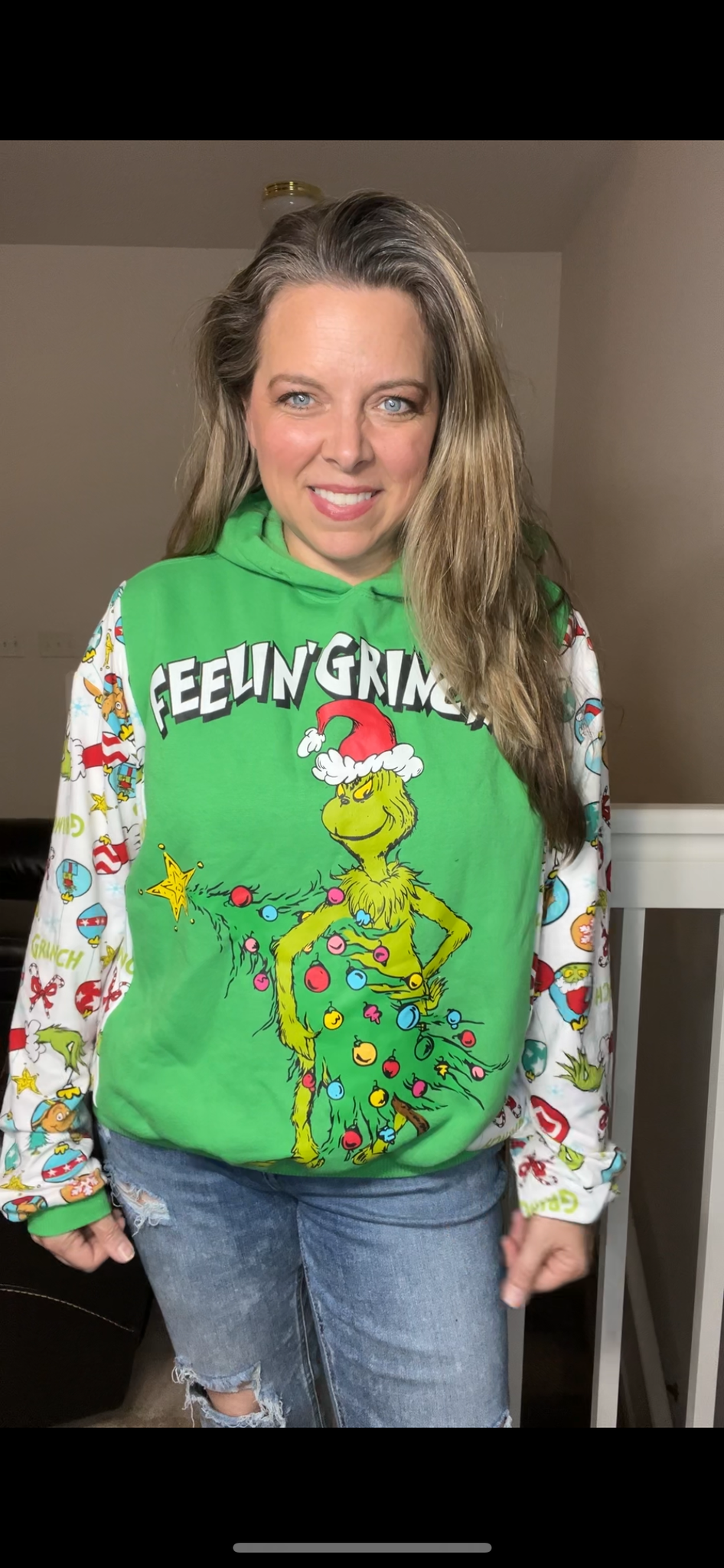 Upcycled Grinchy - women’s small - Midweight sweatshirt with stretchy sleeves