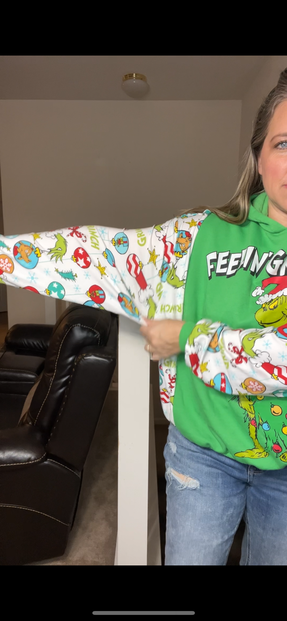 Upcycled Grinchy - women’s small - Midweight sweatshirt with stretchy sleeves