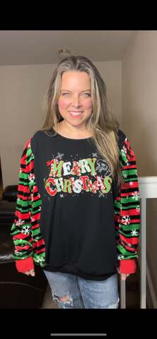 Upcycled Merry Christmas – women’s 3X – T-shirt with stretchy sleeves