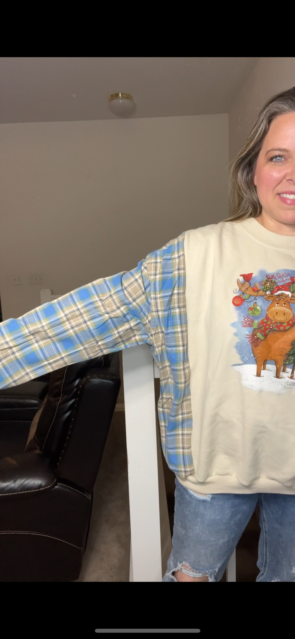 Upcycled Moose – women’s XL/1X – midweight sweatshirt with flannel sleeves