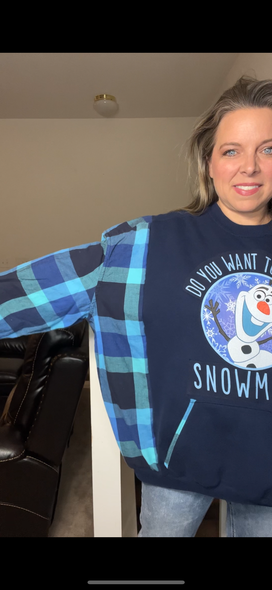 Upcycled Olaf - women's 3X – midweight sweatshirt with flannel sleeves ￼