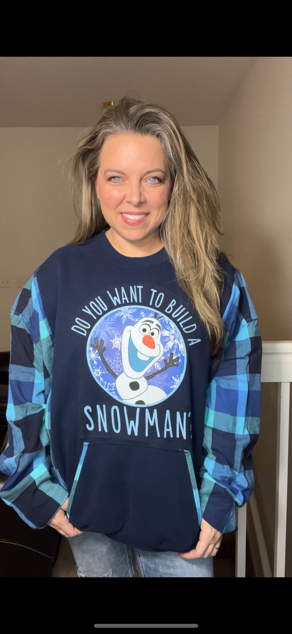 Upcycled Olaf - women's 3X – midweight sweatshirt with flannel sleeves ￼