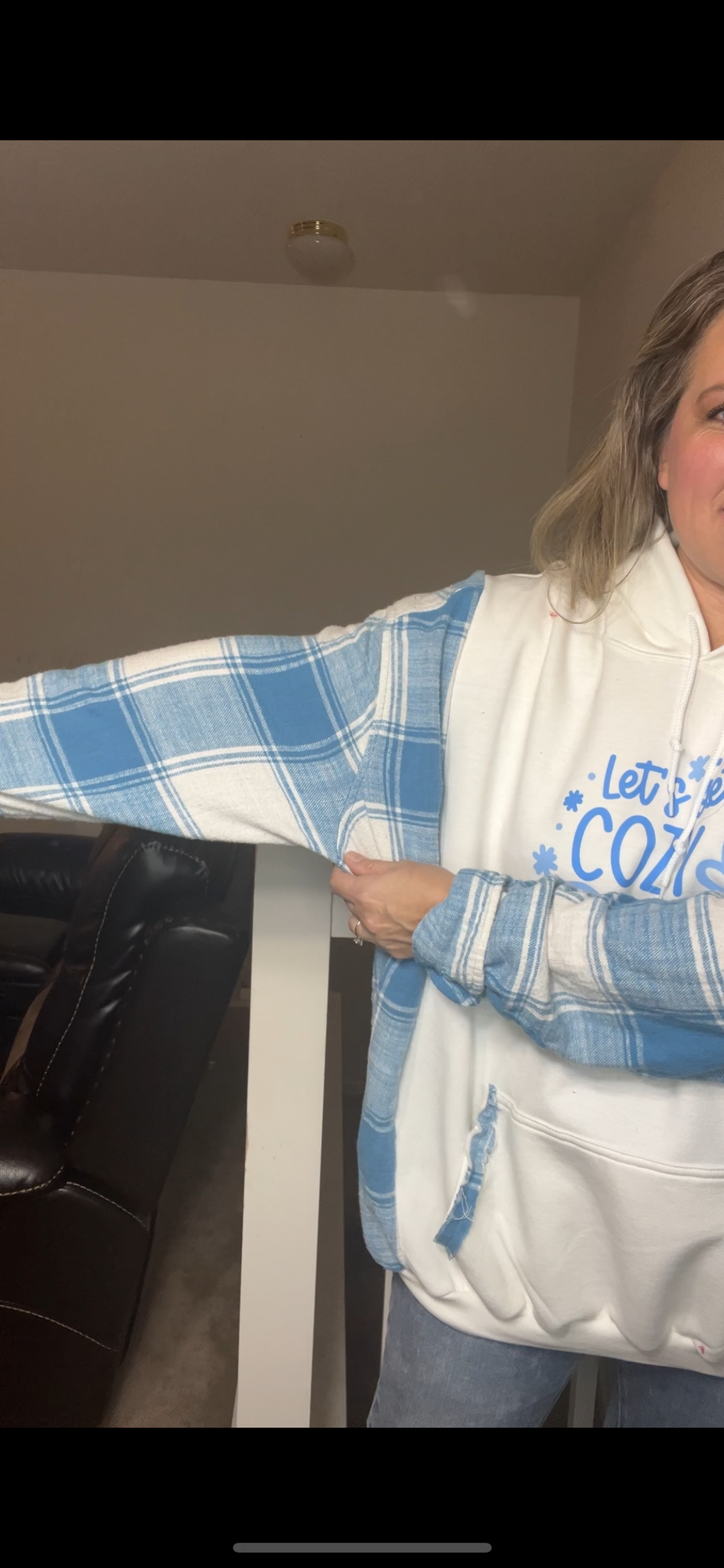 Upcycled Cozy – women's 3X – midweight sweatshirt with flannel sleeves ￼