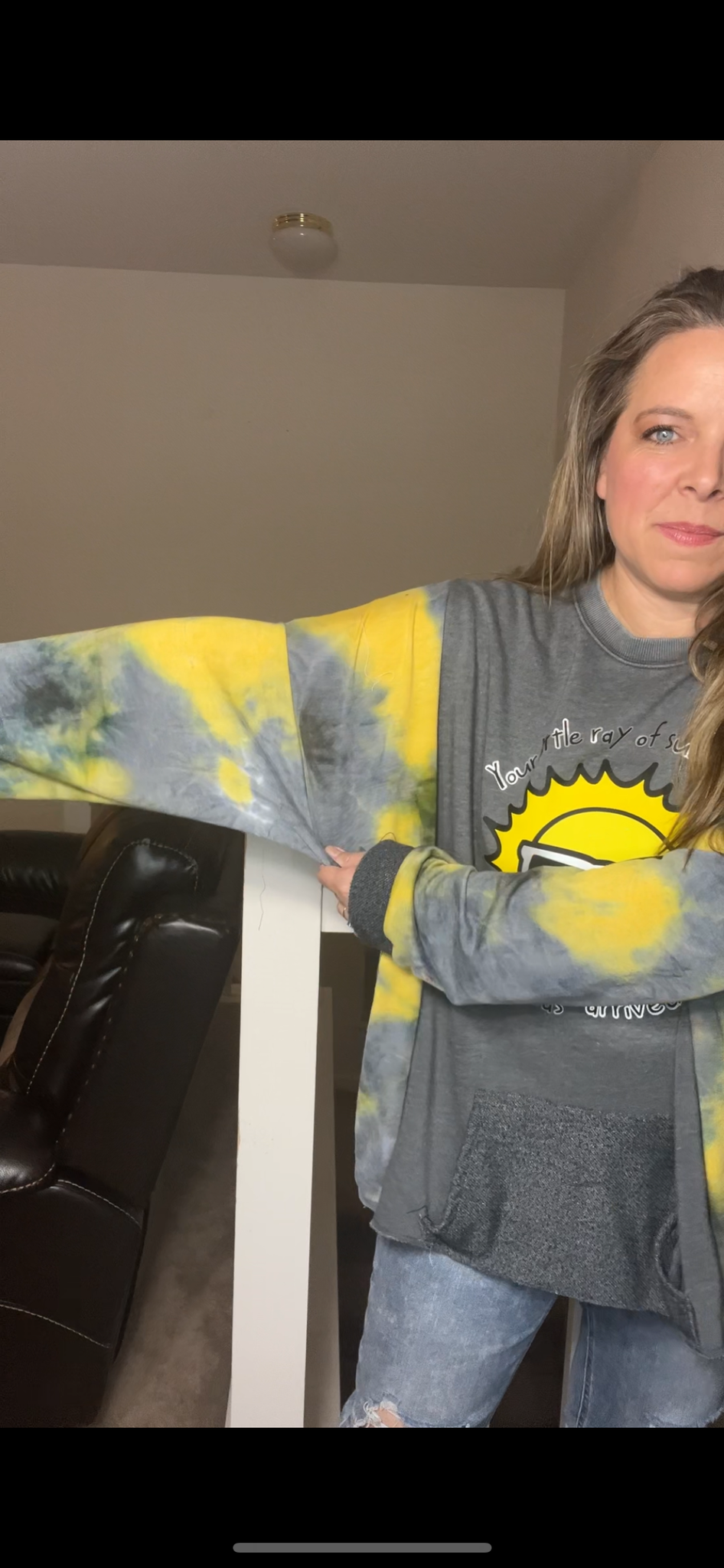 Upcycled Sunshine – women’s 2X – midweight sweatshirt with stretchy sleeves