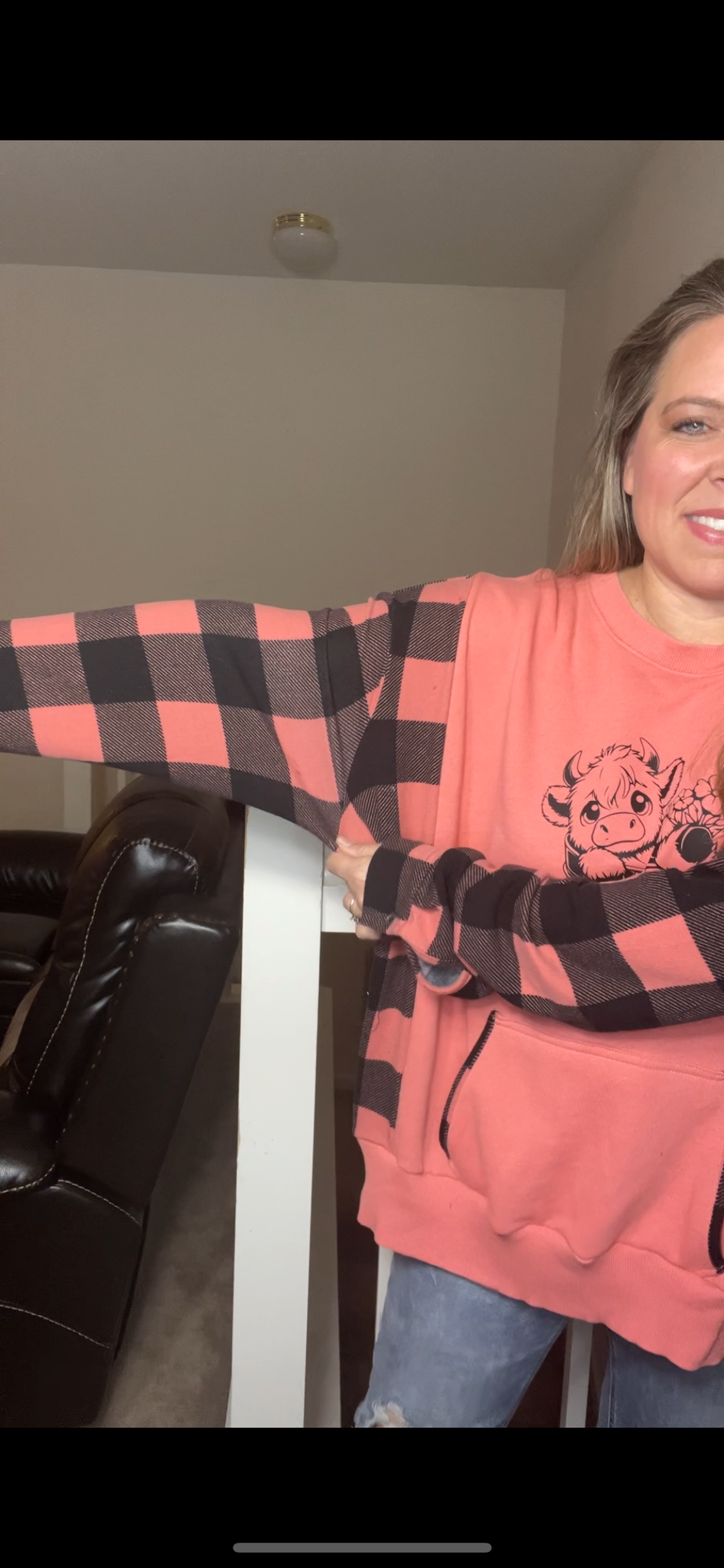 Upcycled Cow – women’s 2X – thin French terry sweatshirt with stretchy sleeves