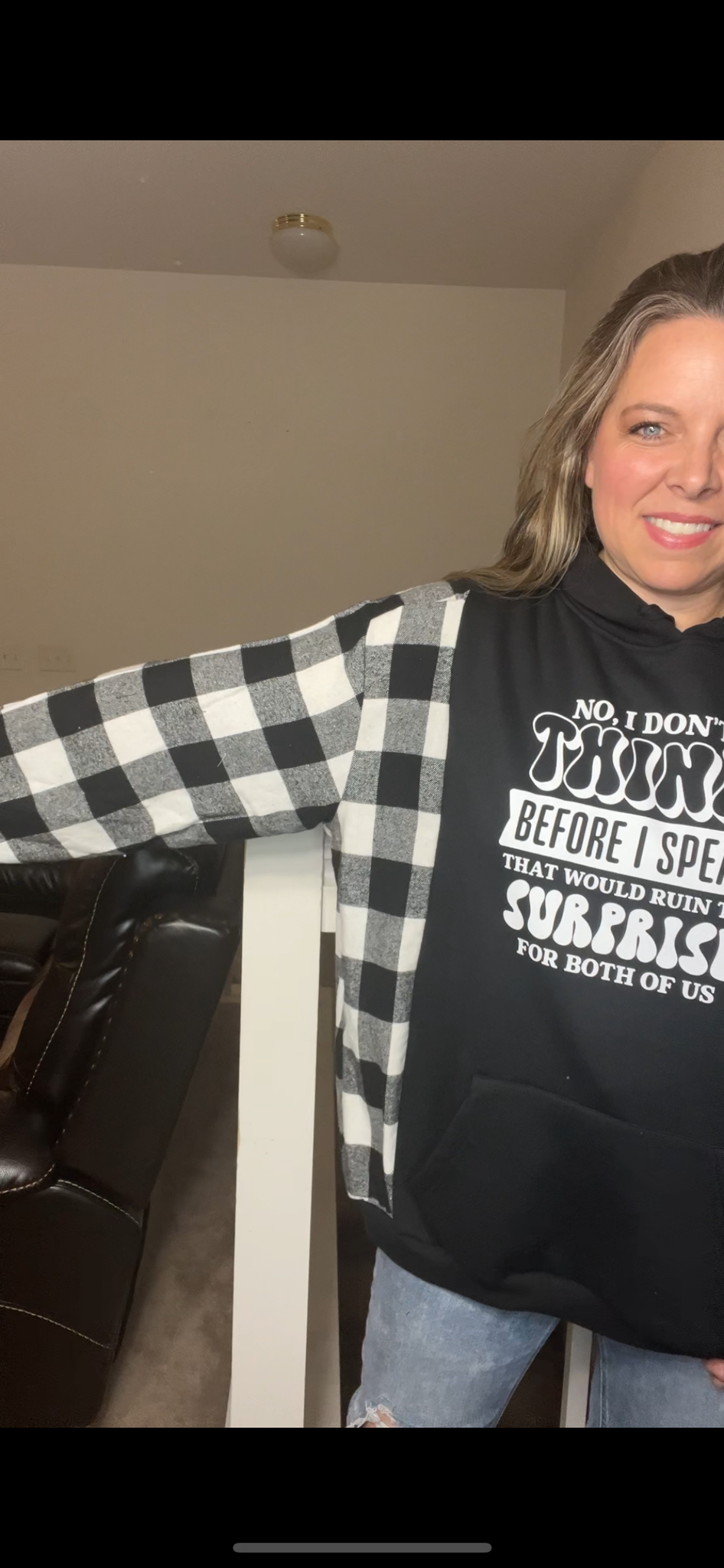 Upcycled Surprise – women’s 3X – midweight sweatshirts with flannel sleeves