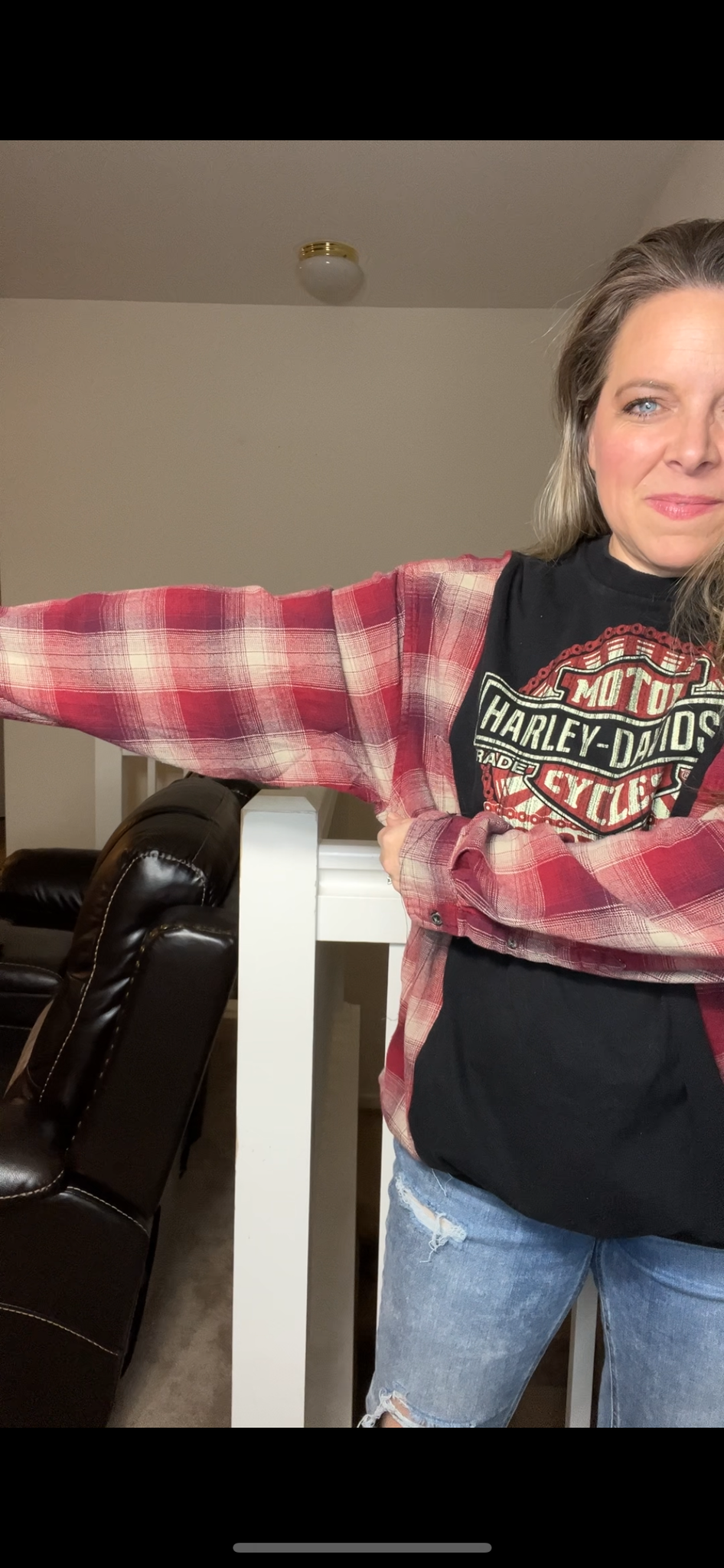 Upcycled Harley – women’s XL – T-shirt with flannel sleeves