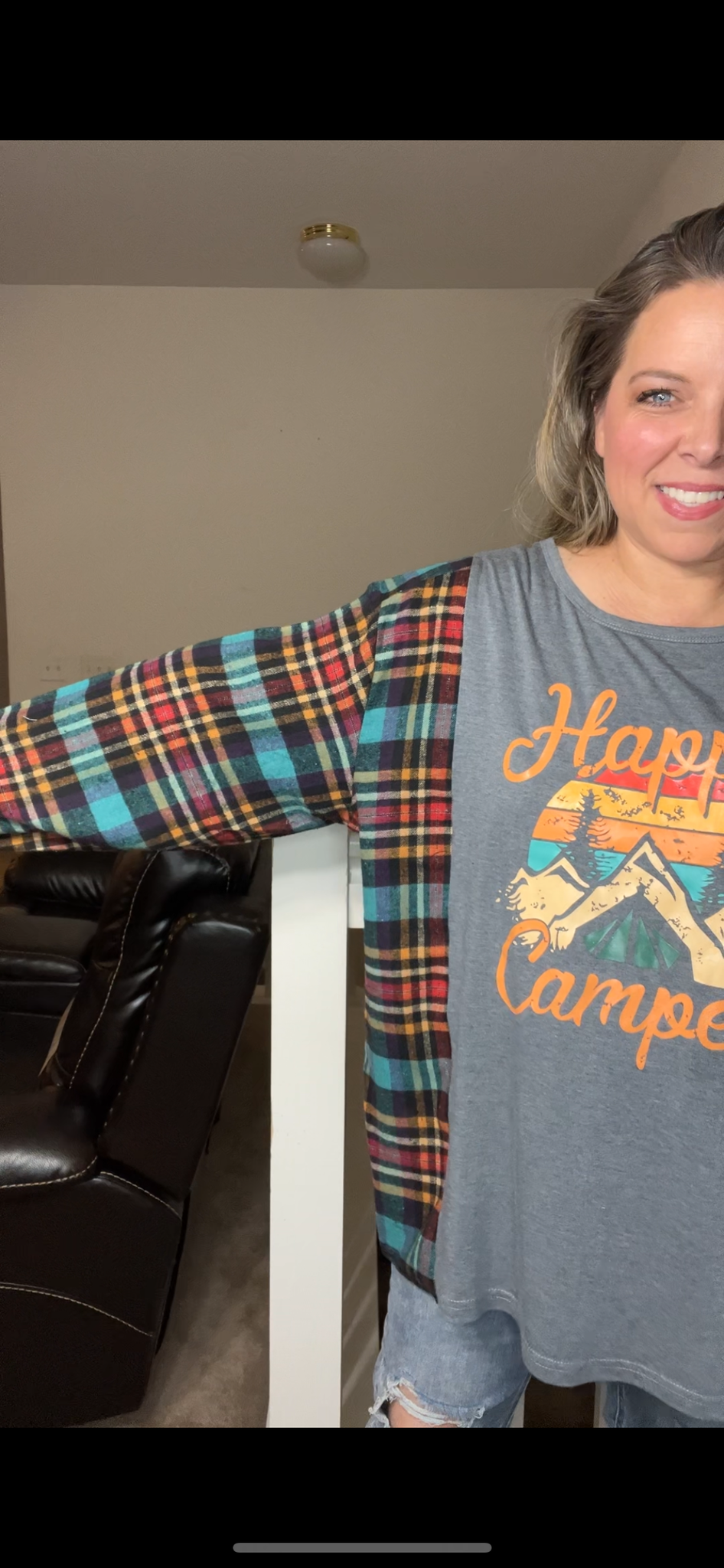 Upcycled Camper – women’s 3X – T-shirt with flannel sleeves