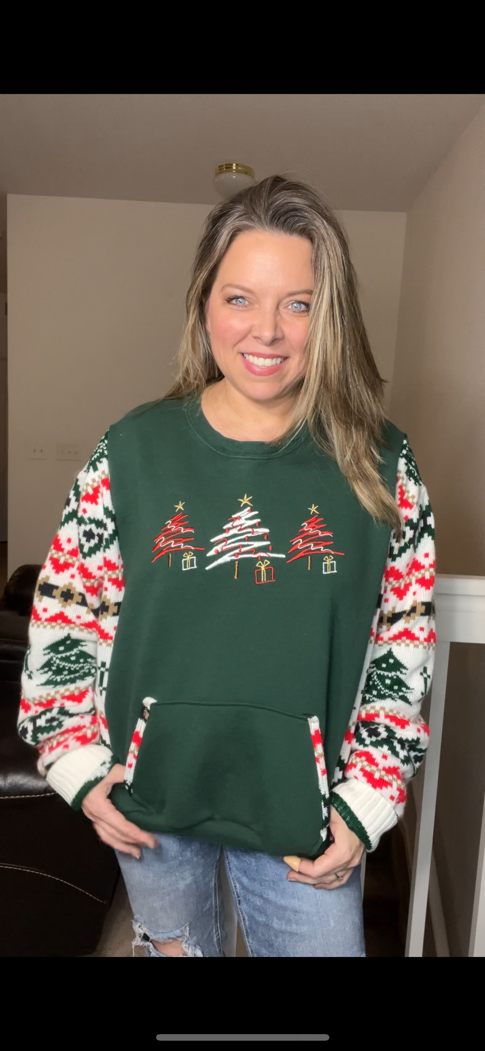 Upcycled Trees – women’s large/XL – midweight sweatshirt with soft sweater sleeves