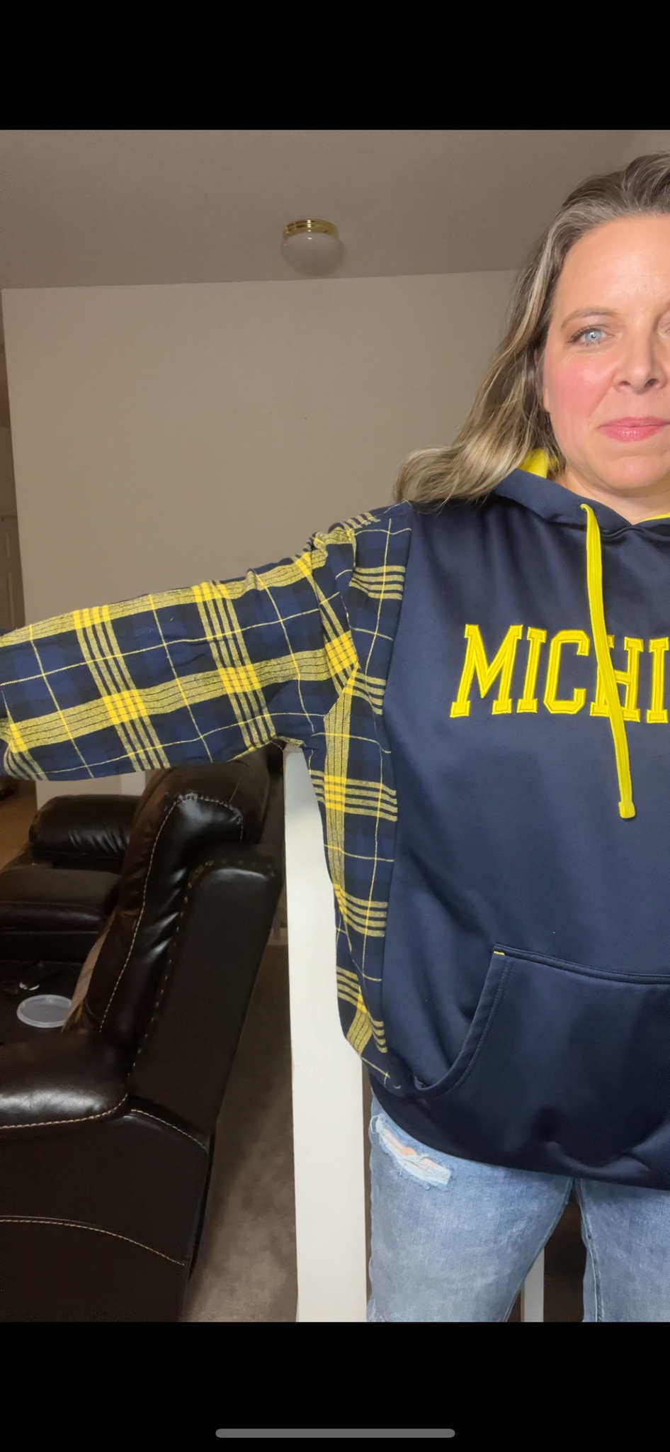 Upcycled UofM - women’s XL – dryfit sweatshirt with flannel sleeves