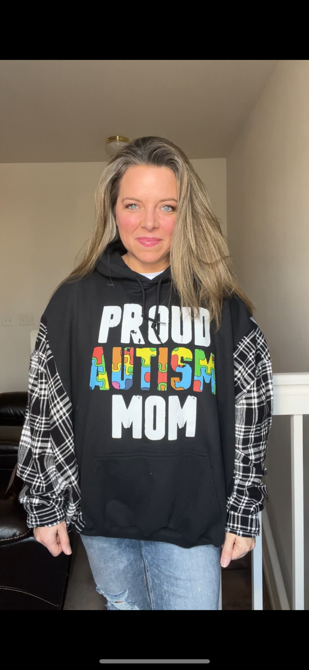 Upcycled Proud Autism – women’s 1X/2X – soft thick sweatshirt with flannel sleeves ￼