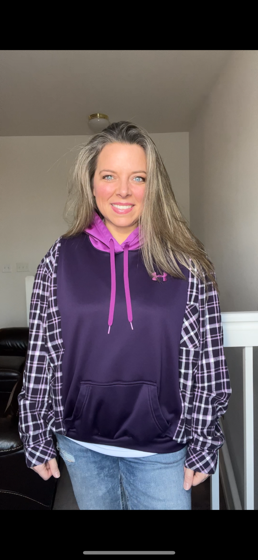 Upcycled UA Plum - woman’s M/L – midweight sweatshirt with flannel sleeves