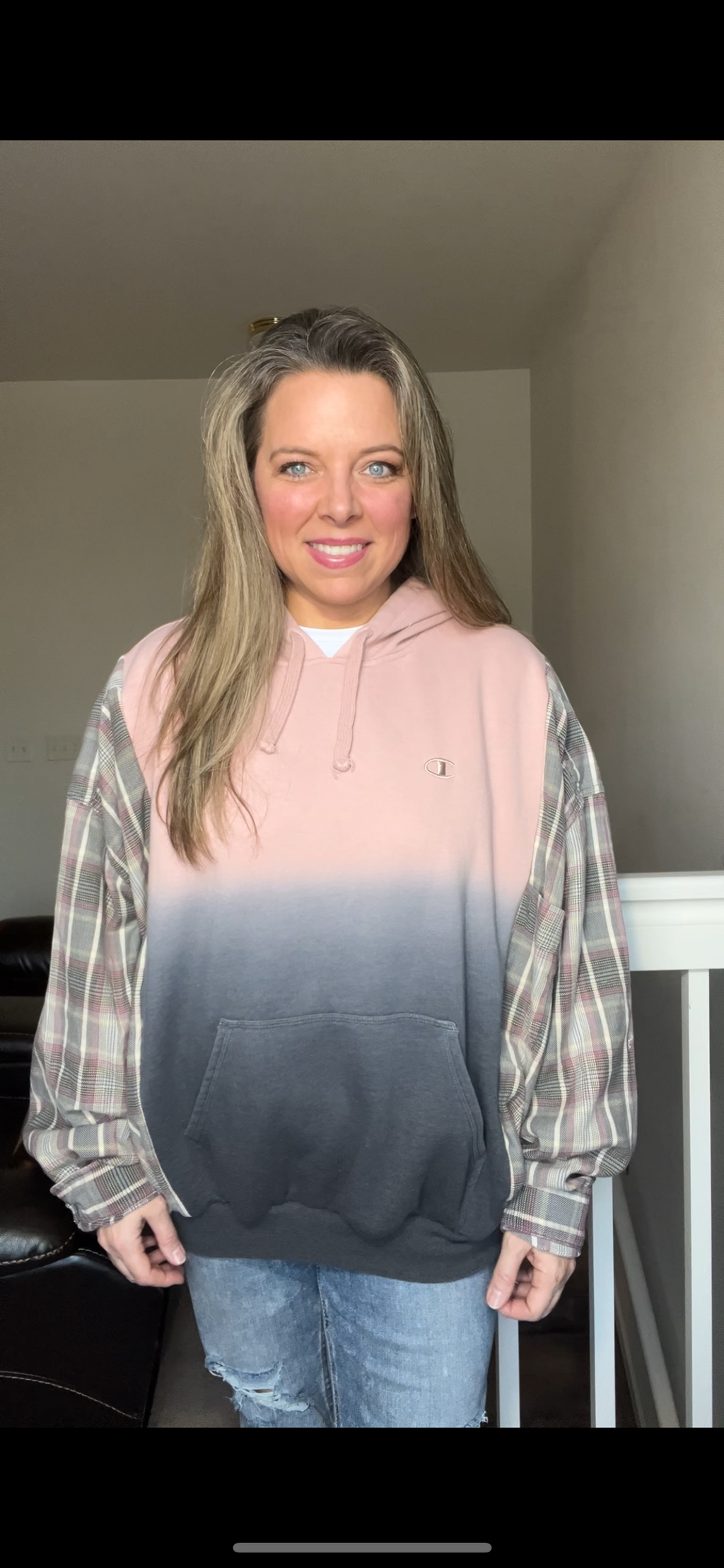 Upcycled Ombre Champion – women’s XL/1X – soft thick sweatshirt with flannel