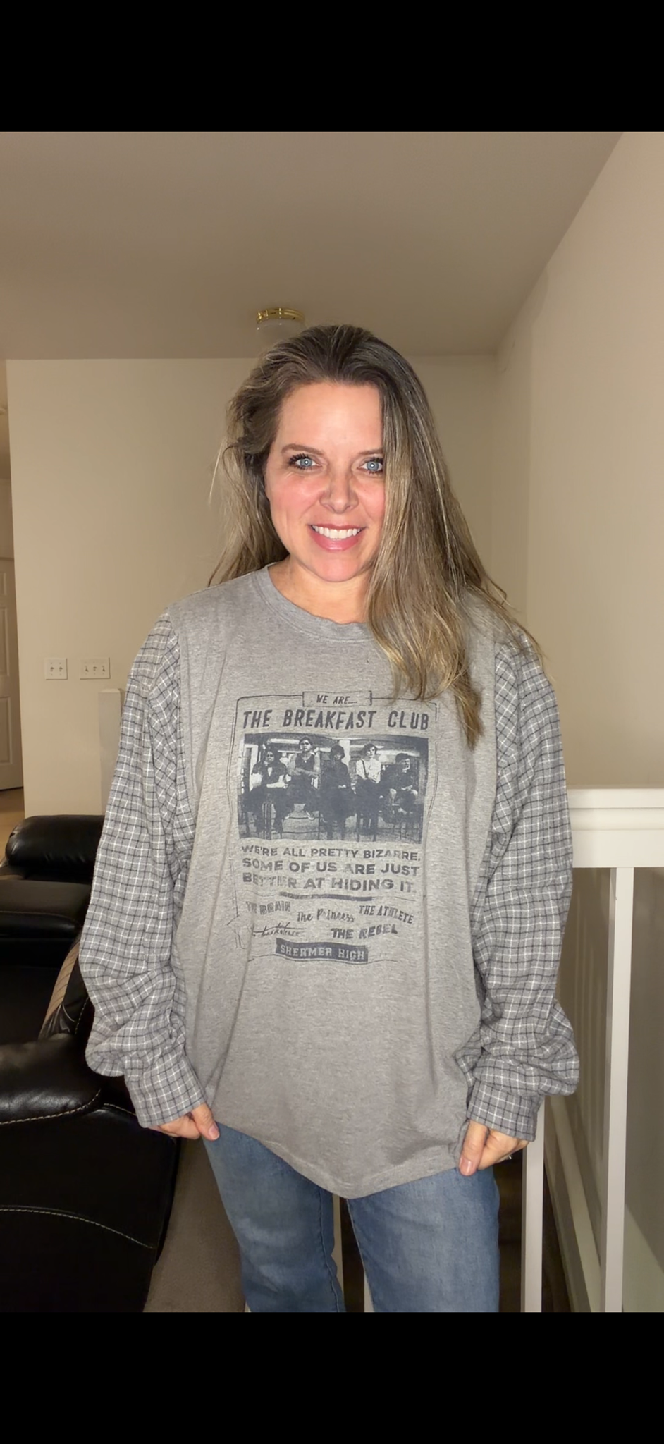Upcycled Breakfast Club - women's 1X/2X T-shirt with flannel sleeves
