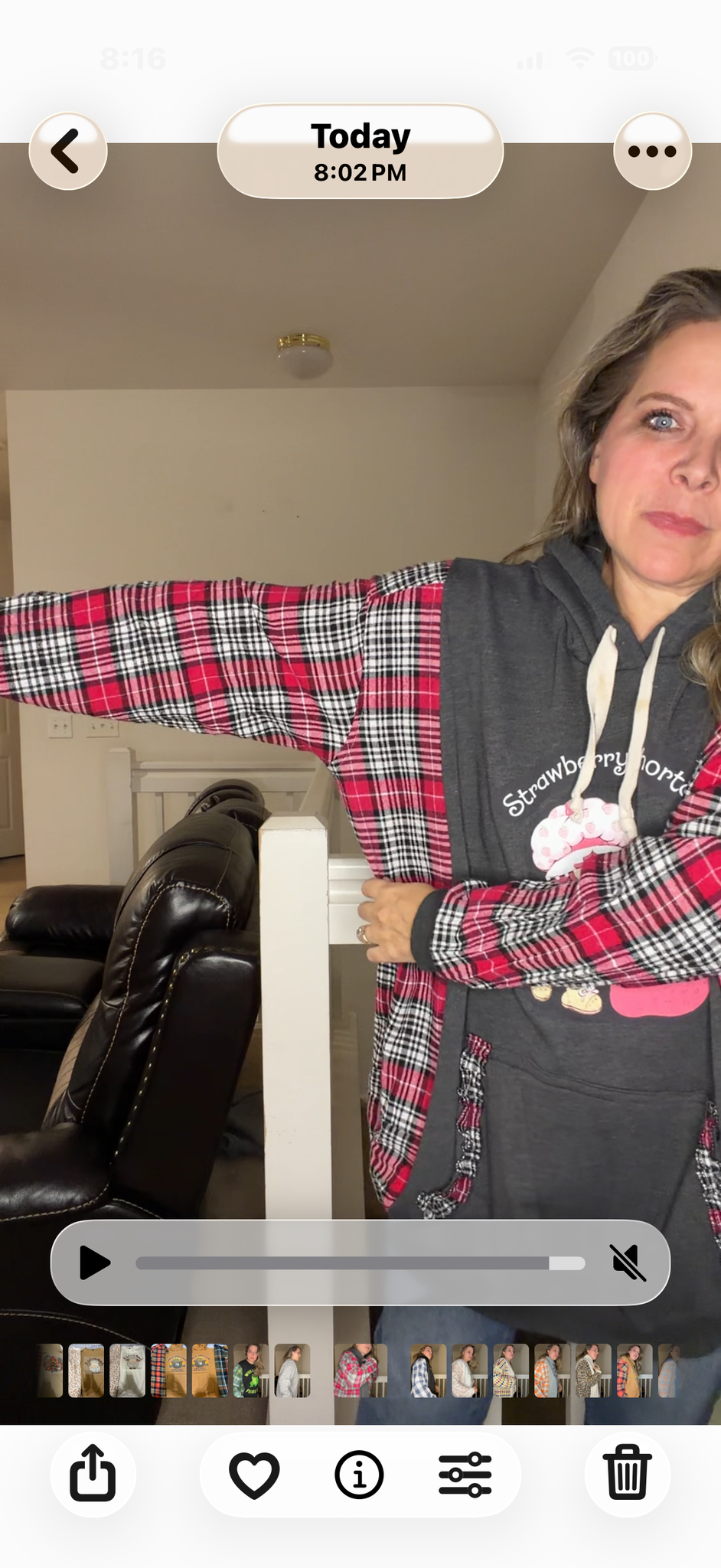 Upcycled Strawberry Shortcake - women's 4X stretchy sweatshirt with flannel sleeves