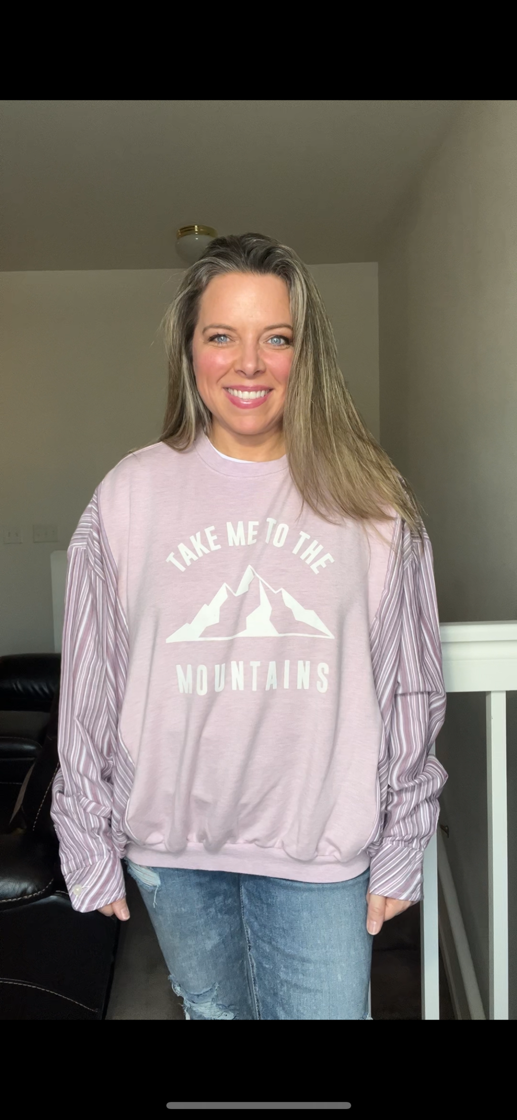 Upcycled Mountains – women’s XL – soft thin sweatshirt with thin cotton sleeves ￼