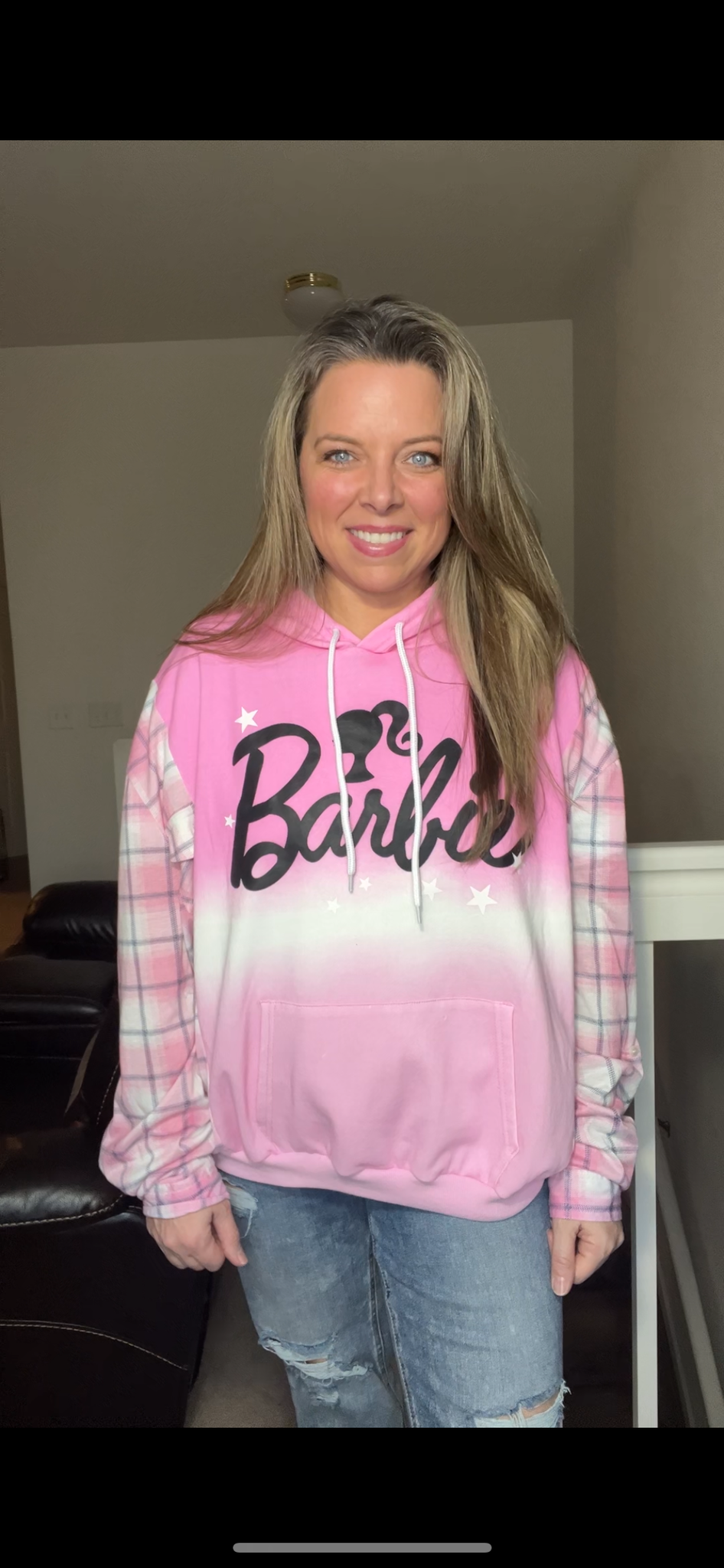 Upcycled Barbie – women’s XL – soft thin sweatshirt with soft, thin flannel sleeves ￼