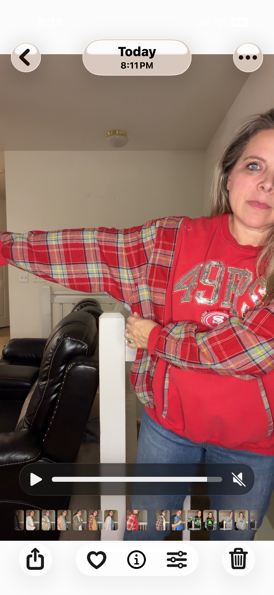 Upcycled 49ers - women's large midweight sweatshirt with flannel sleeves