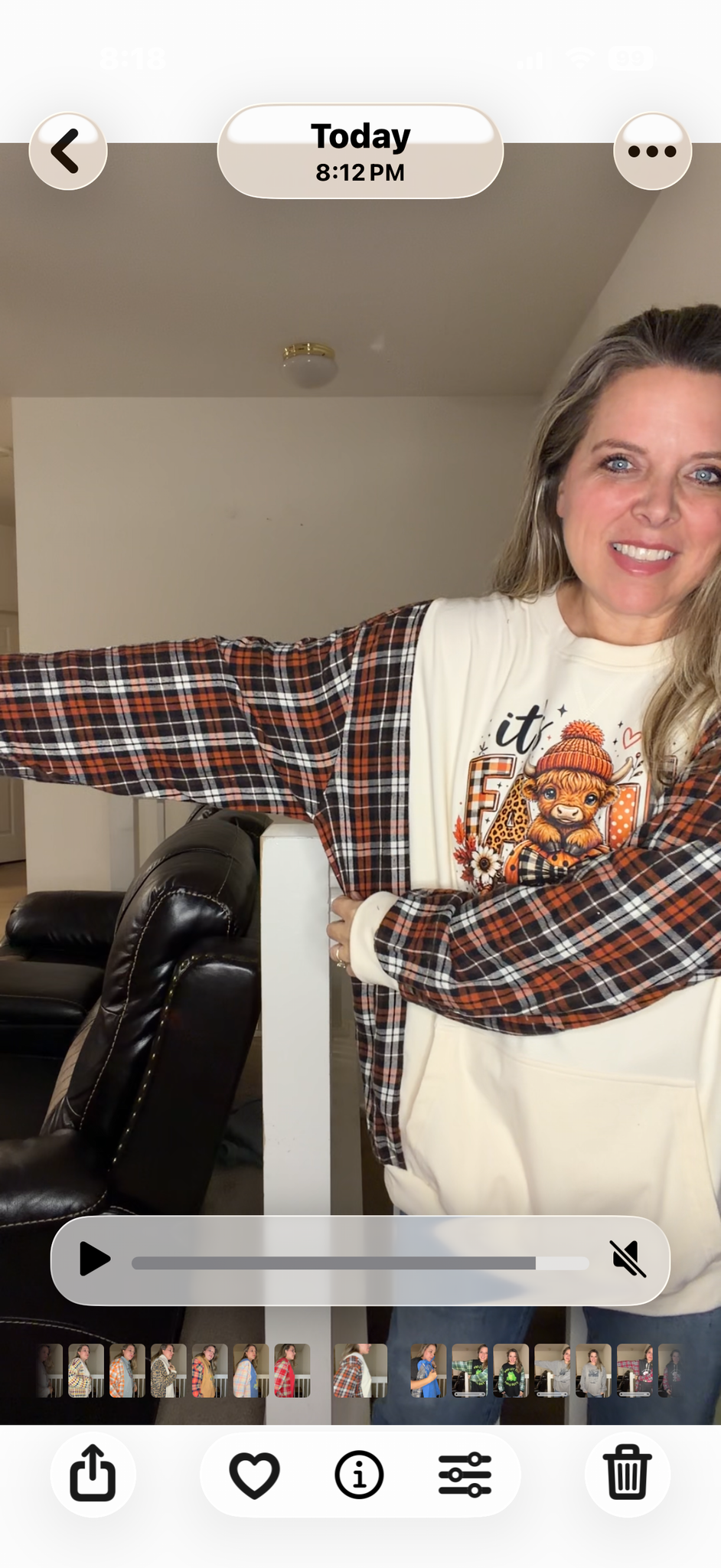 Upcycled Fall Cow - women's 3X/4X stretch fleece sweatshirt with flannel sleeves