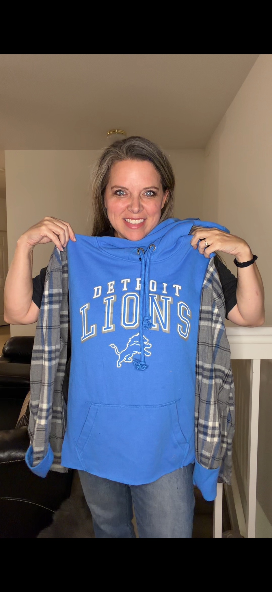 Upcycled Lions - pick size between (XS - 1X) - midweight Sweatshirt with flannel sleeves