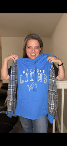 Upcycled Lions - pick size between (XS - 1X) - midweight Sweatshirt with flannel sleeves