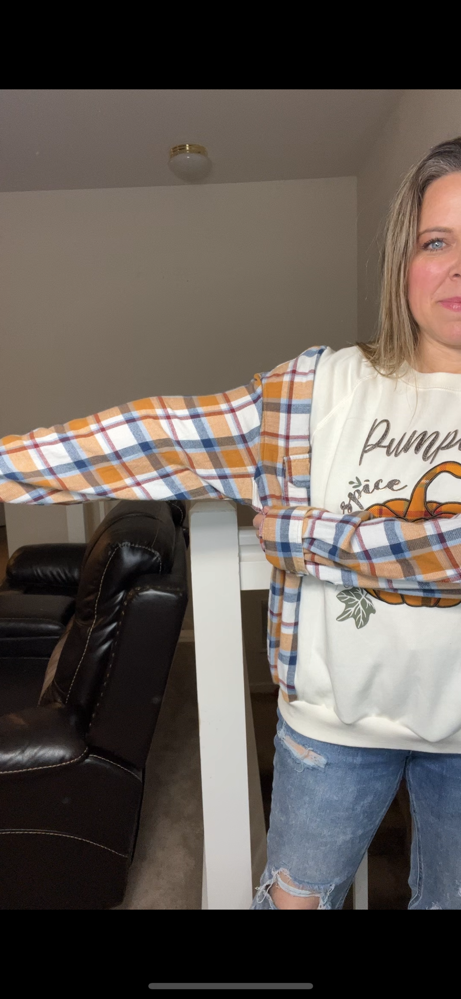 Upcycled pumpkin – women’s medium/large – Midweight sweatshirt with flannel sleeves