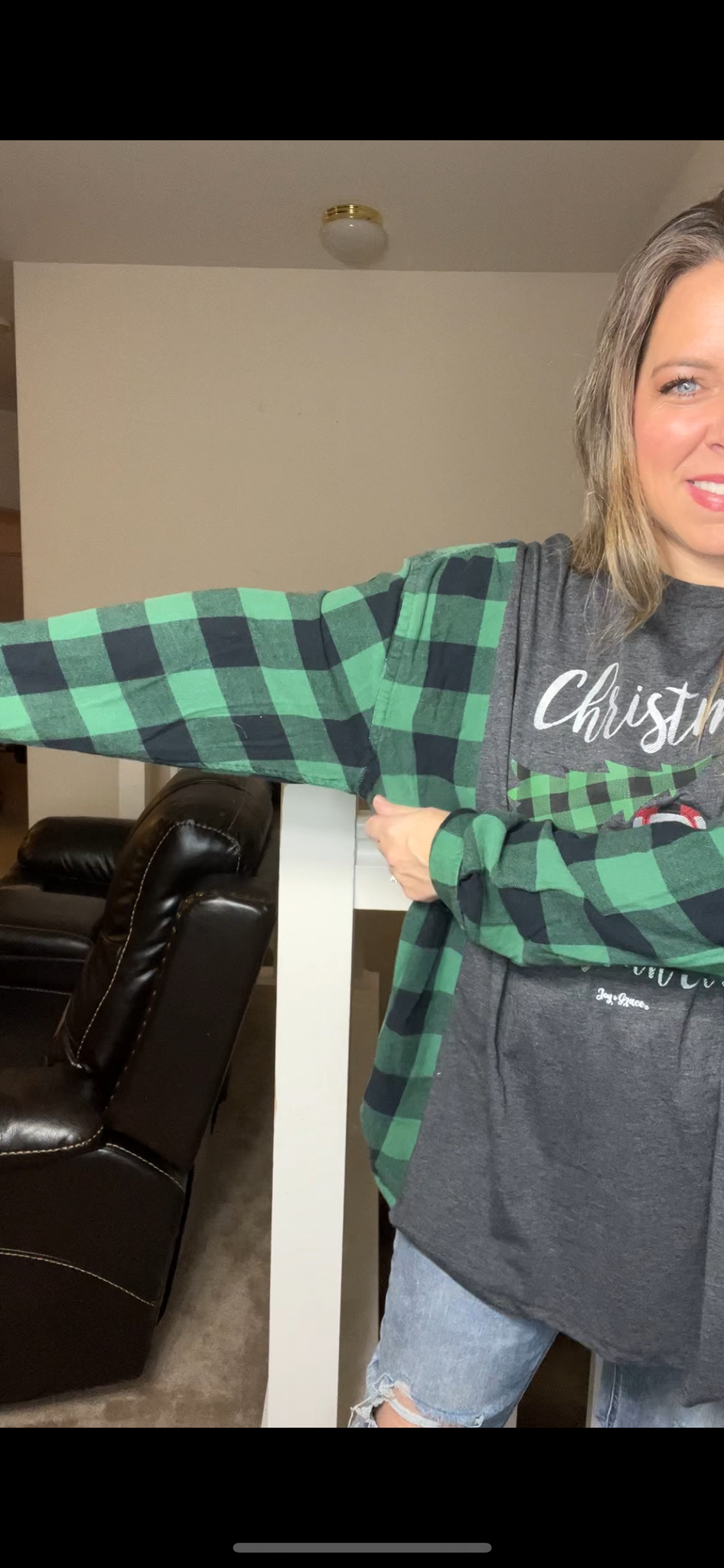 Upcycled CHRIST-mas - Women’s 3X – T-shirt with flannel sleeves