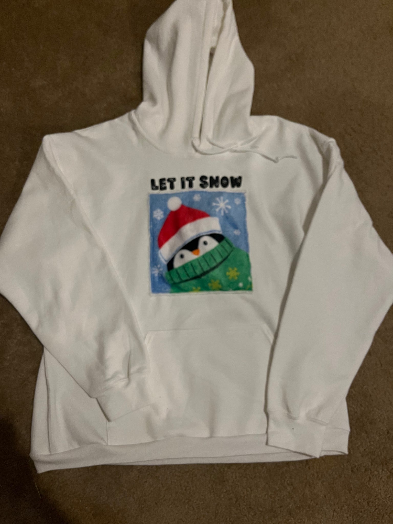 Penguin Let it Snow - woman’s white XL hoodie