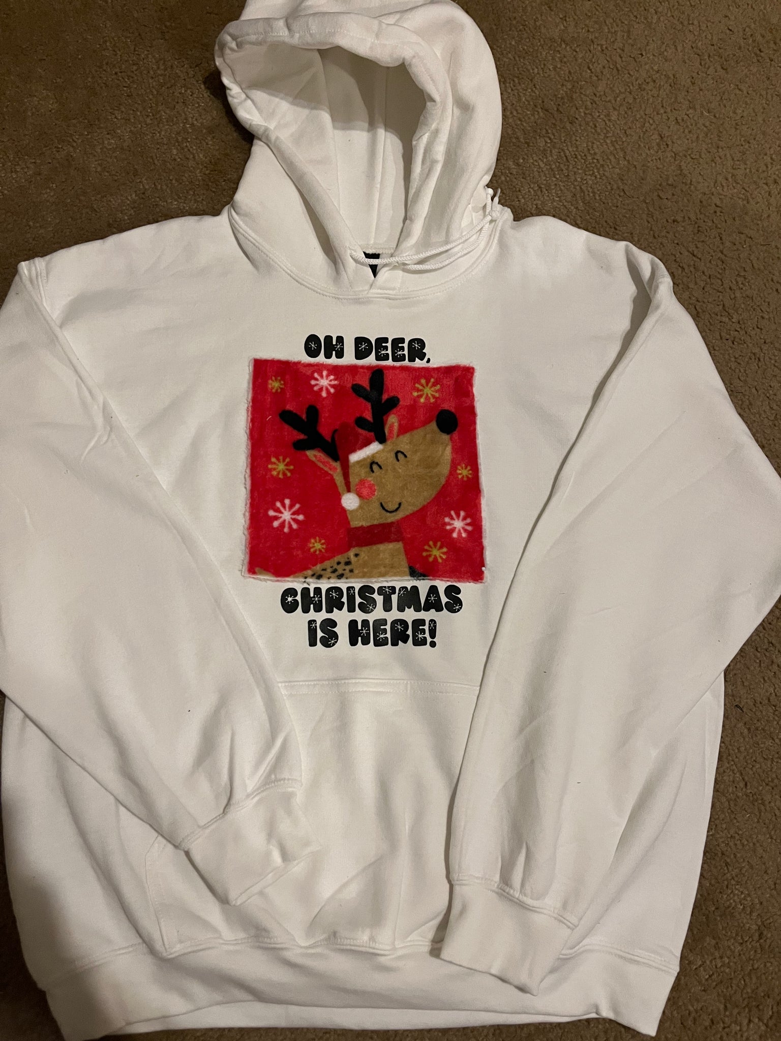 Oh Deer Christmas is Here - woman’s XL white hoodie