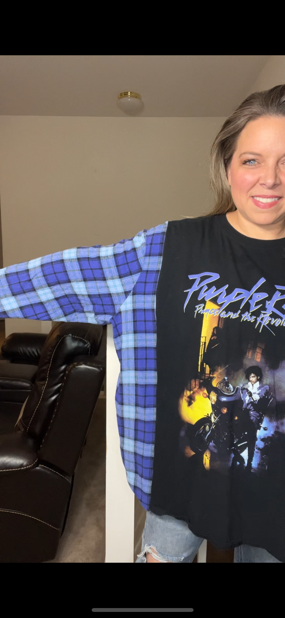 Upcycled Prince – women’s 3X/4X – T-shirt with flannel sleeves