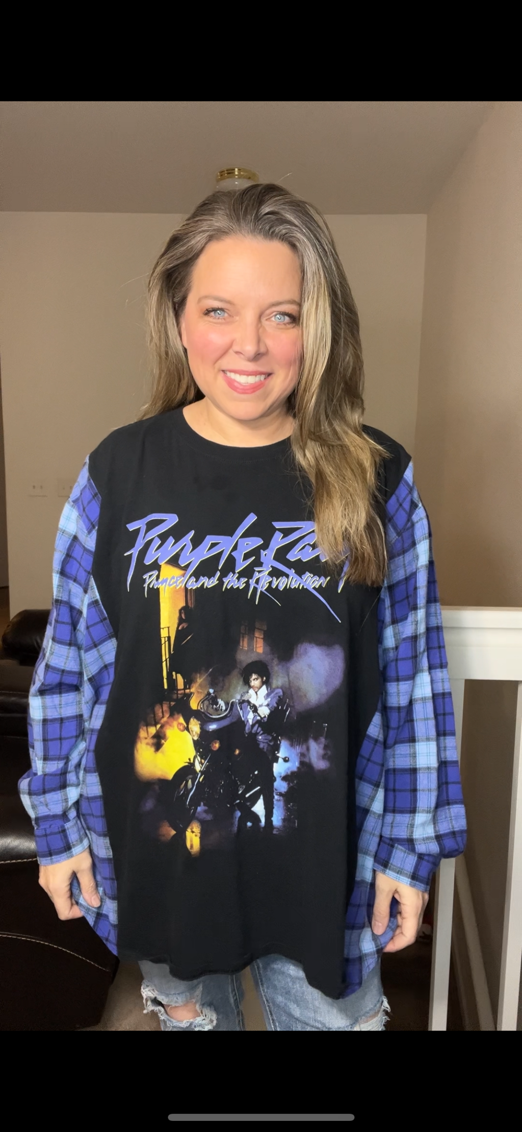 Upcycled Prince – women’s 3X/4X – T-shirt with flannel sleeves