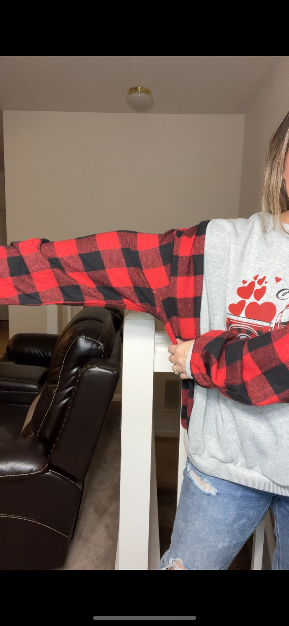 Upcycled Valentine – women’s 1X – midweight sweatshirt with flannel sleeps