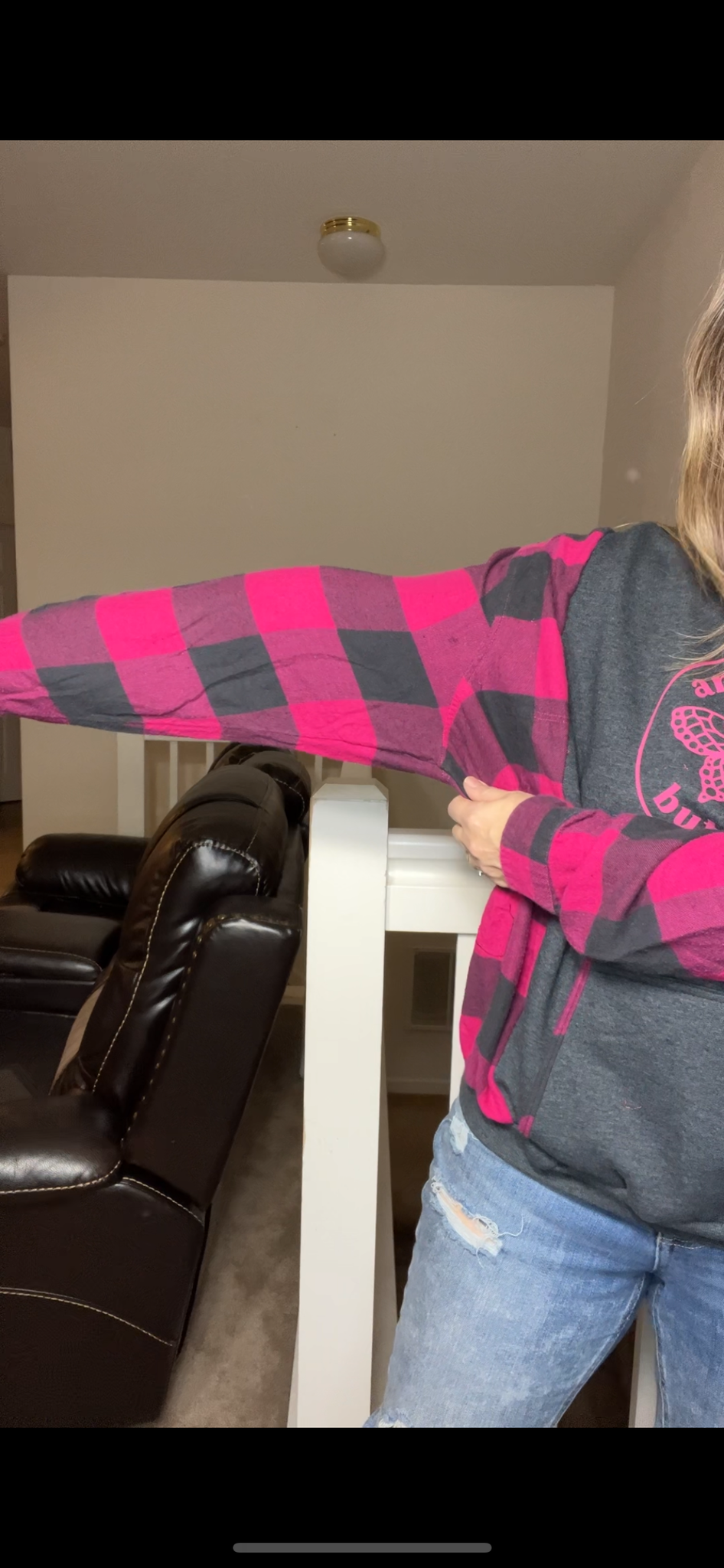 Upcycled Butterfly – women’s medium – midweight sweatshirt with flannel sleeves