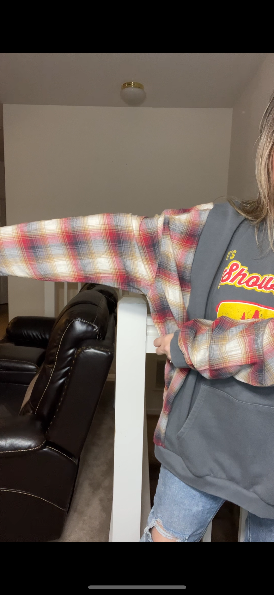 Upcycled Showtime – women’s 4X – midweight sweatshirt with flannel sleeves