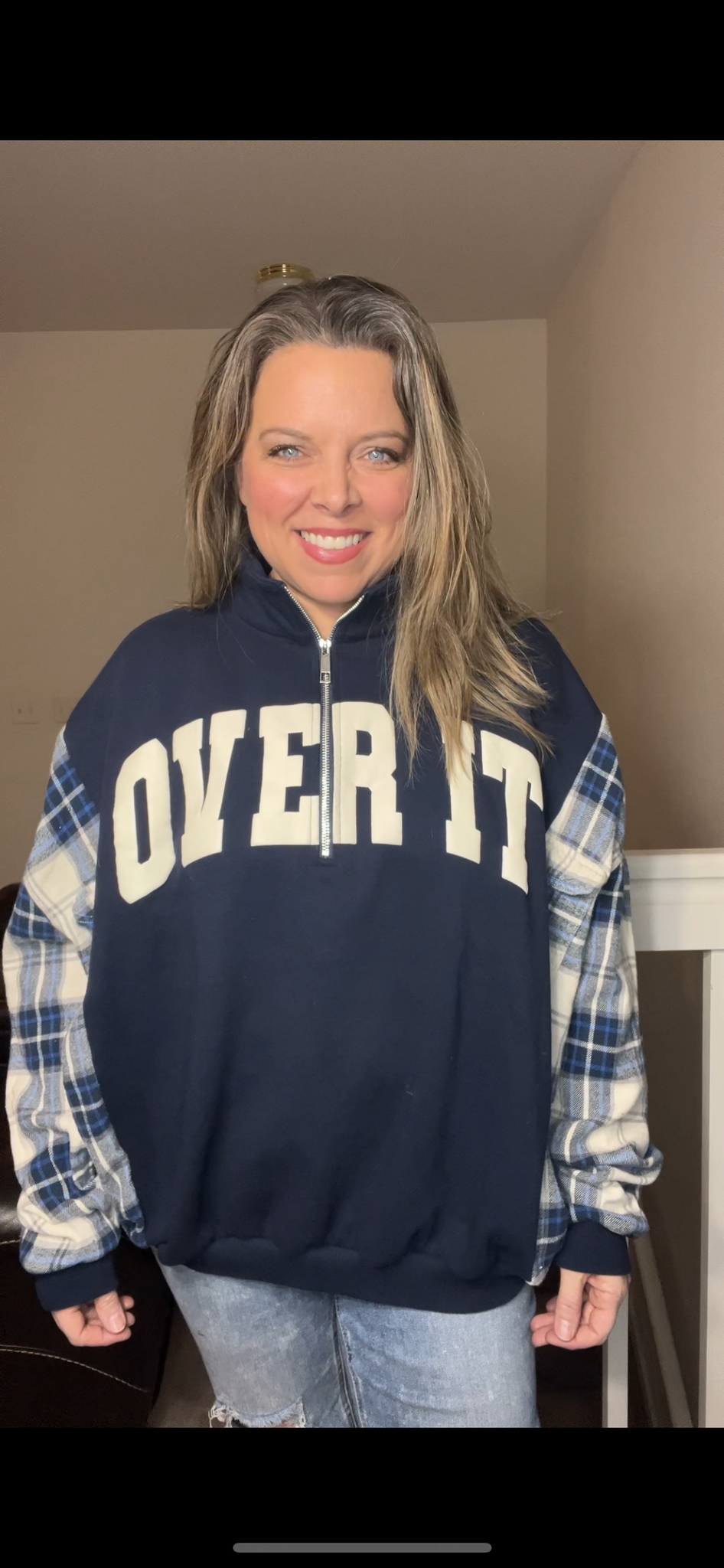 Upcycled Over it – women’s 2X – midweight sweatshirt with flannel sleeves