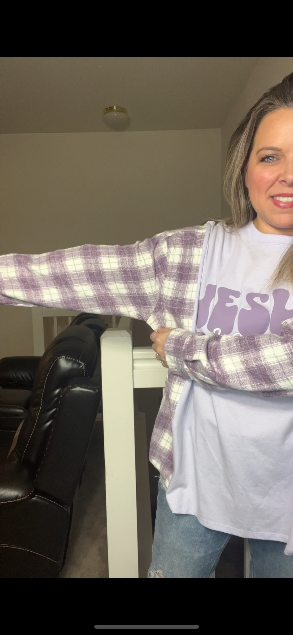 Upcycled Jesus – women’s 2X – T-shirt with flannel sleeves