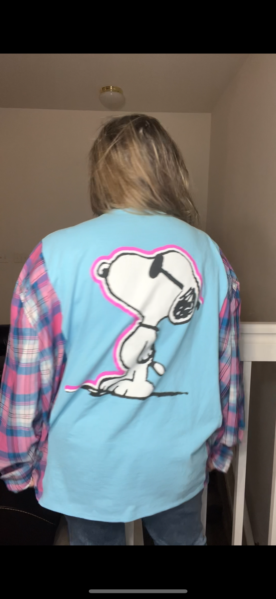 Upcycled Shades – women’s 2X – T-shirt with thin flannel sleeves