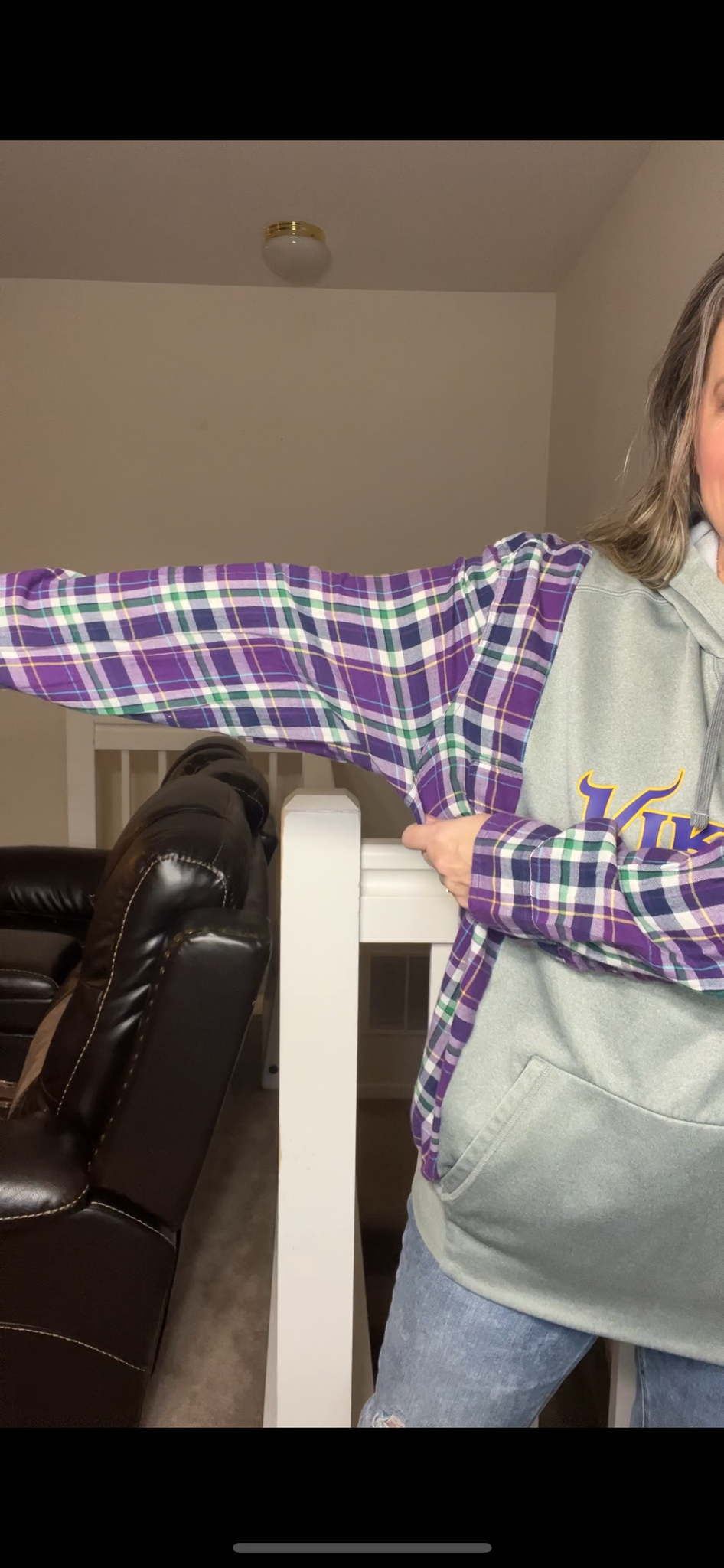 Upcycled Vikings – women’s 1X – midweight sweatshirt with flannel sleeves