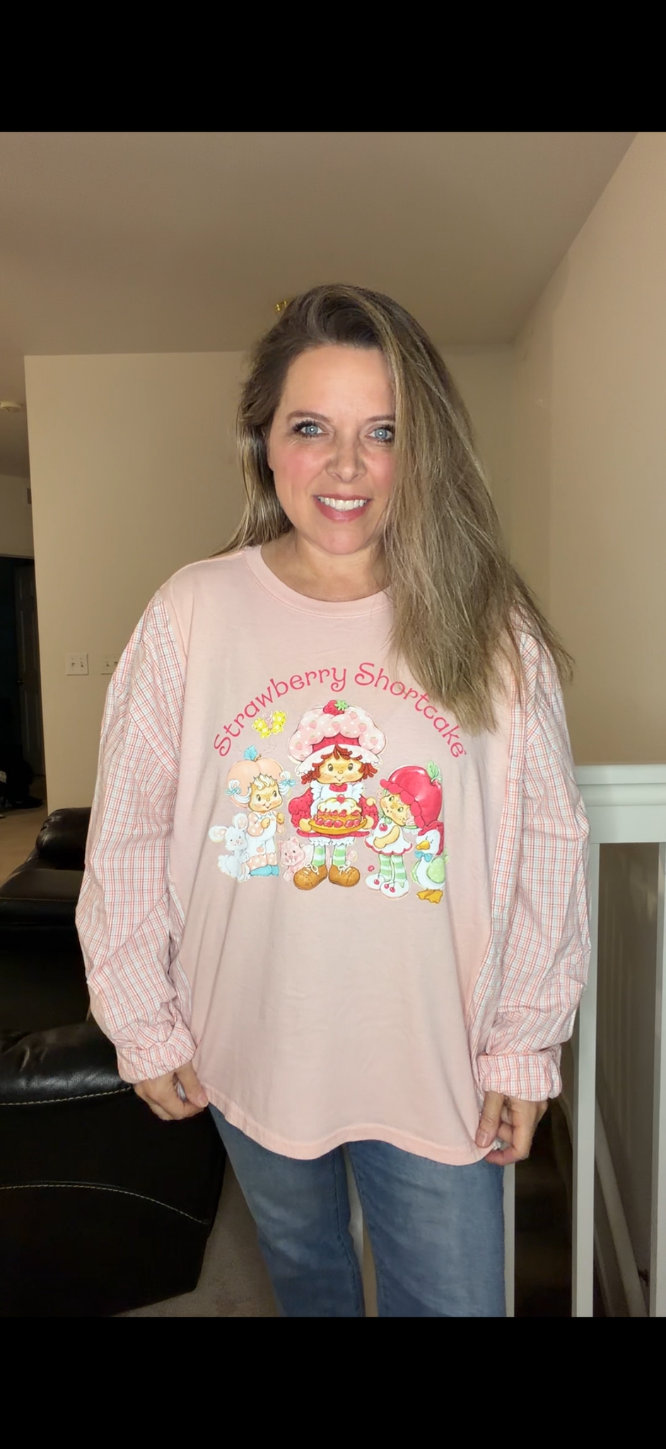 Upcycled Strawberry Shortcake - women's 2X/3X T-shirt with cotton sleeves