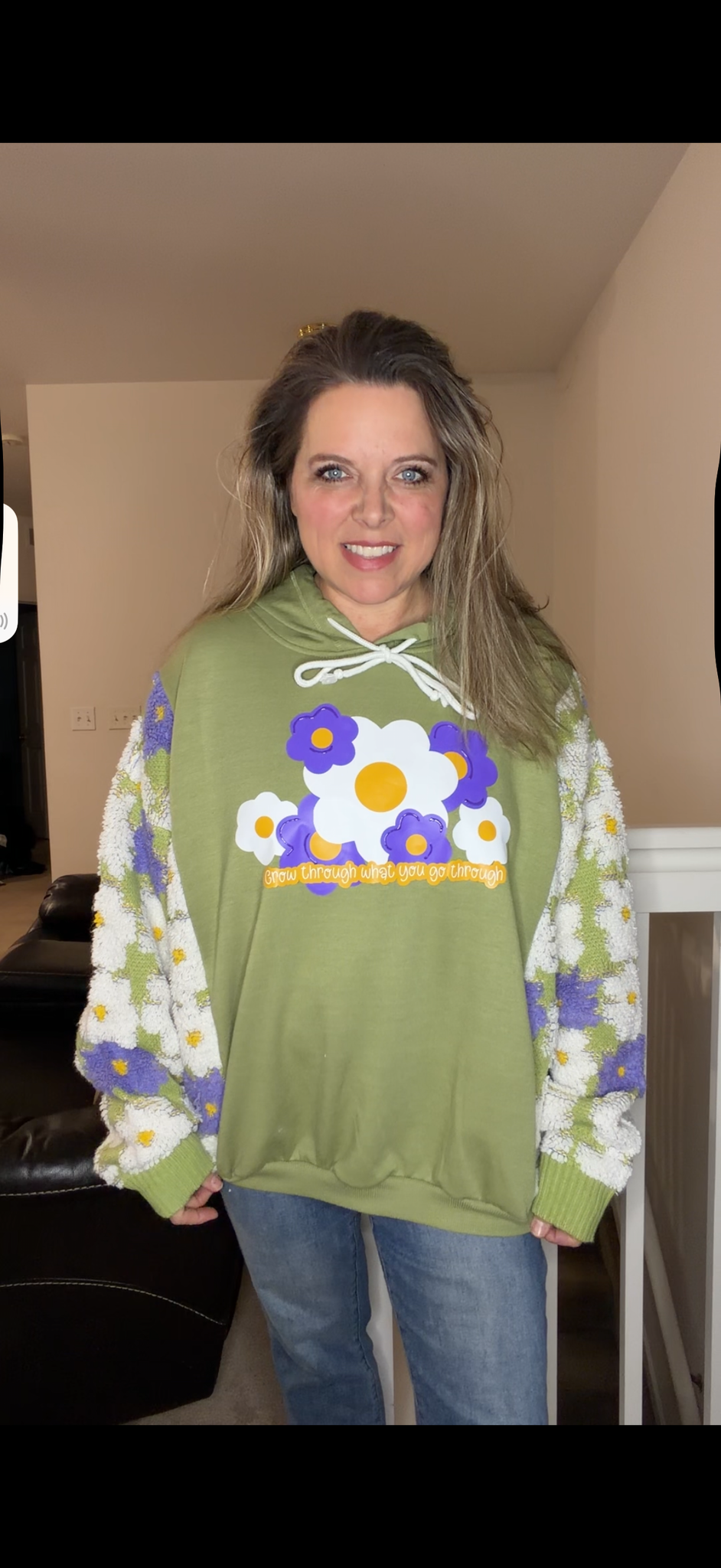 Upcycled Flowers - women's 2X midweight sweatshirt with sweater sleeves