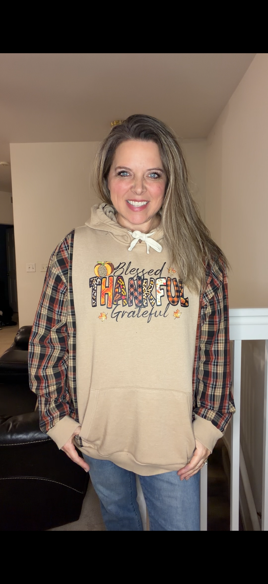 Upcycled Thankful - women's 1X midweight sweatshirt with cotton sleeves