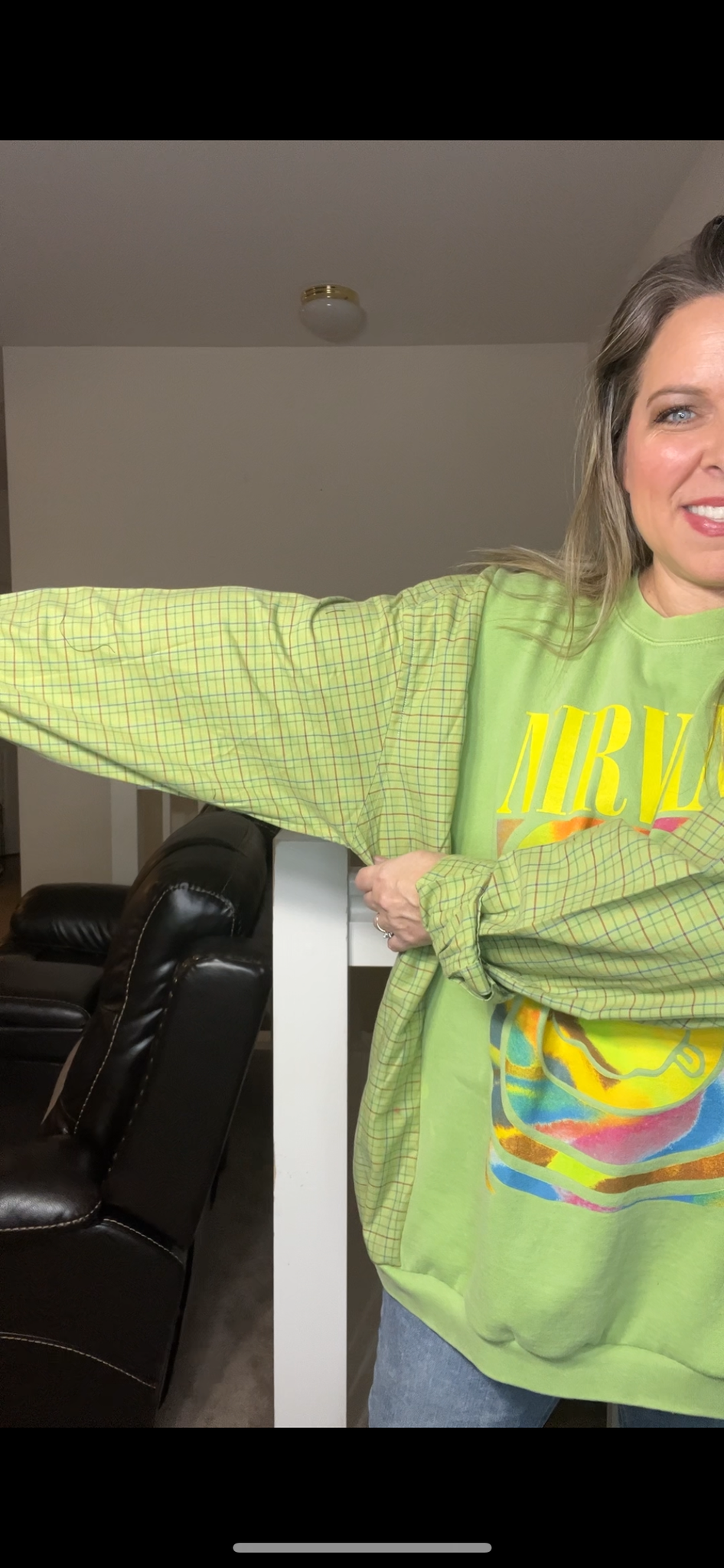 Upcycled Nirvana – women’s 3X/4X – midweight sweatshirt with flannel sleeves