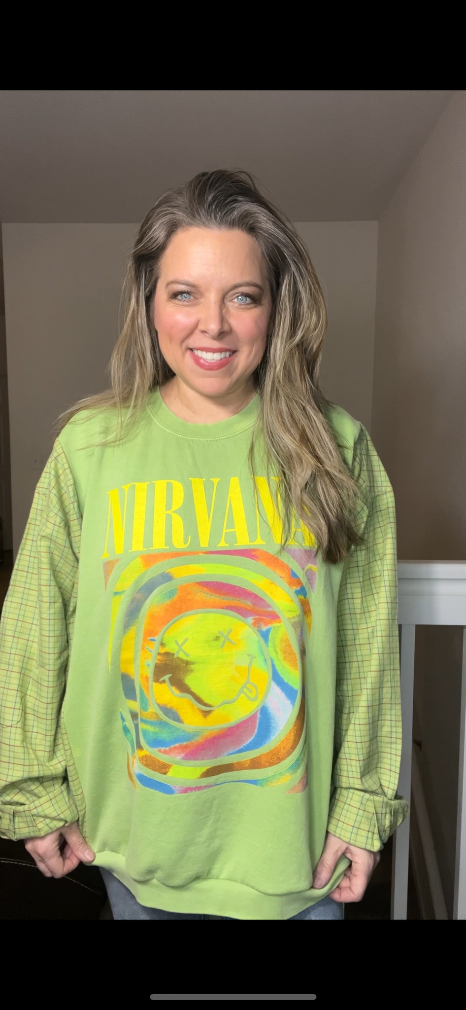 Upcycled Nirvana – women’s 3X/4X – midweight sweatshirt with flannel sleeves