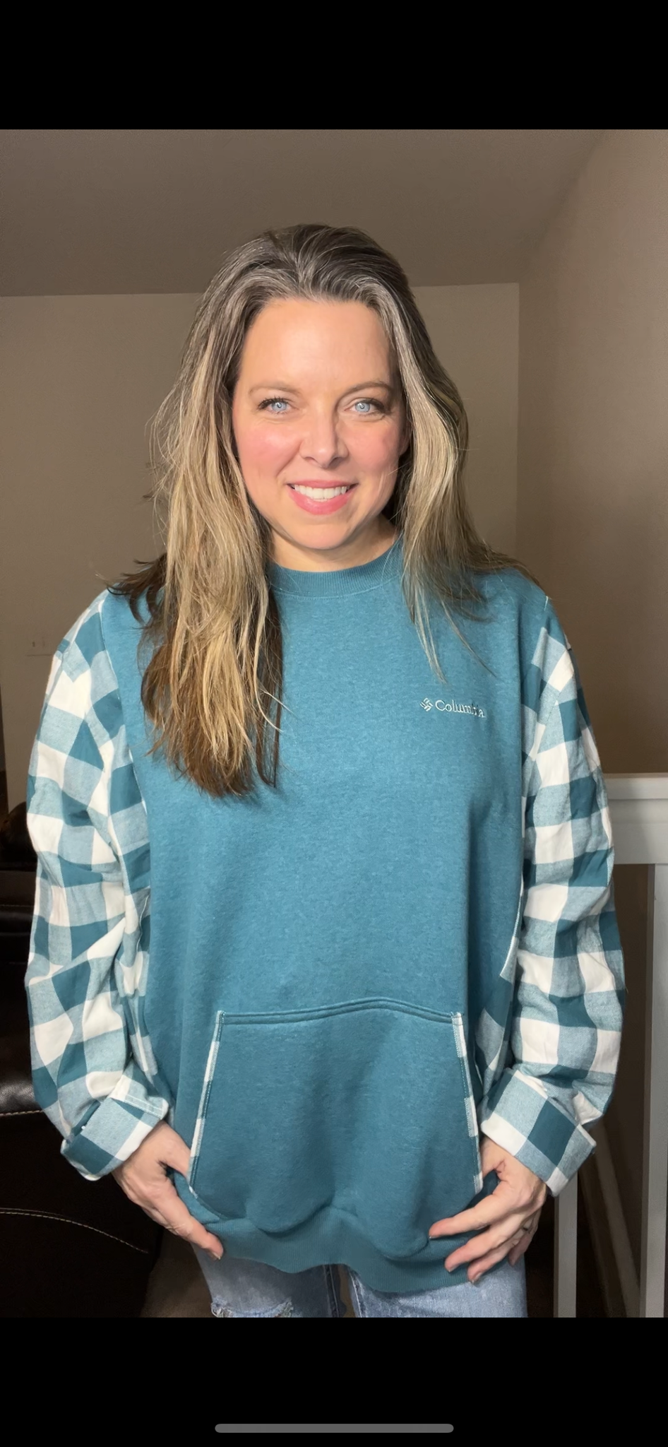 Upcycled Columbia – women’s 2X – midweight sweatshirt with flannel sleeves